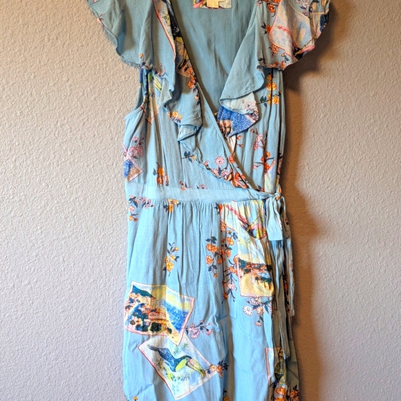 Maeve By Anthropologie Rosalia Ruffled Wrap Blue Floral Dress - Picture 7 of 11